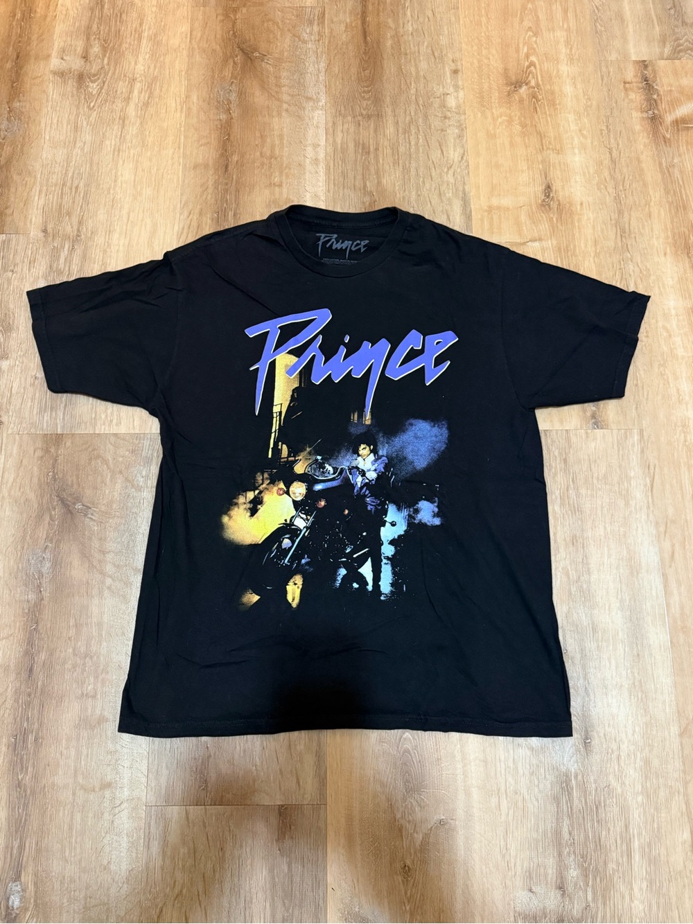 Official Prince Purple Rain Black Tee with Purple and Yellow Accents XL